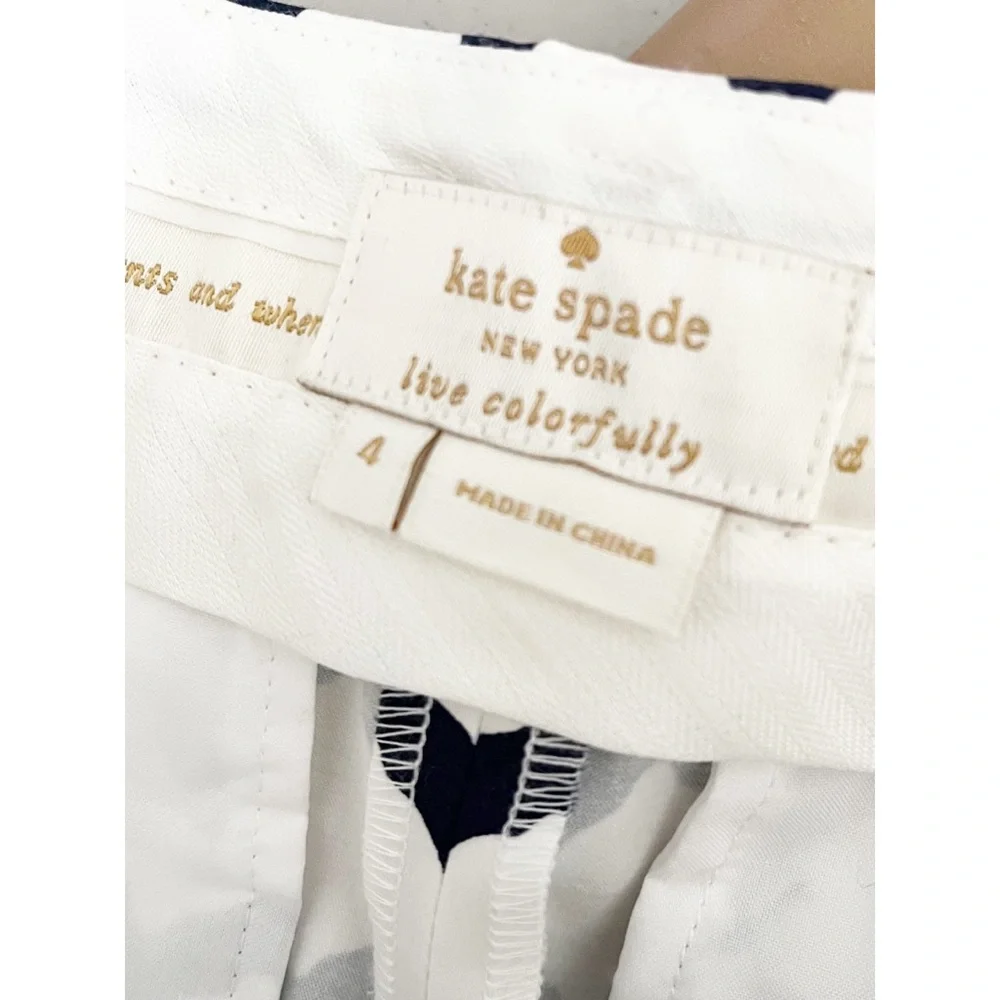 Kate Spade Jackie Lemon 🍋 print navy/white cropped pants sz 4 NWOT